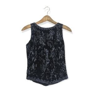 J Kara Black Embellished Beaded Sleeveless Blouse